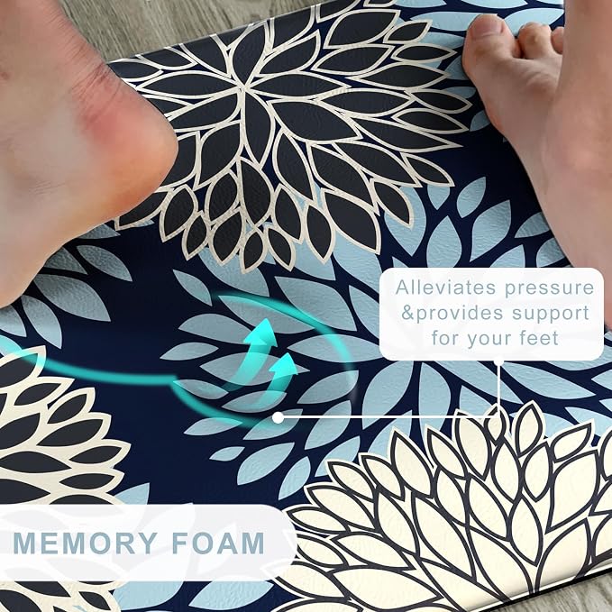 Kitchen Mats Set of 2 Cushioned Anti Fatigue Kitchen Rugs Non Slip Waterproof Runner Memory Foam Kitchen Floor Mat Comfort Standing Mat for Sink, Office, Laundry, Navy Blue