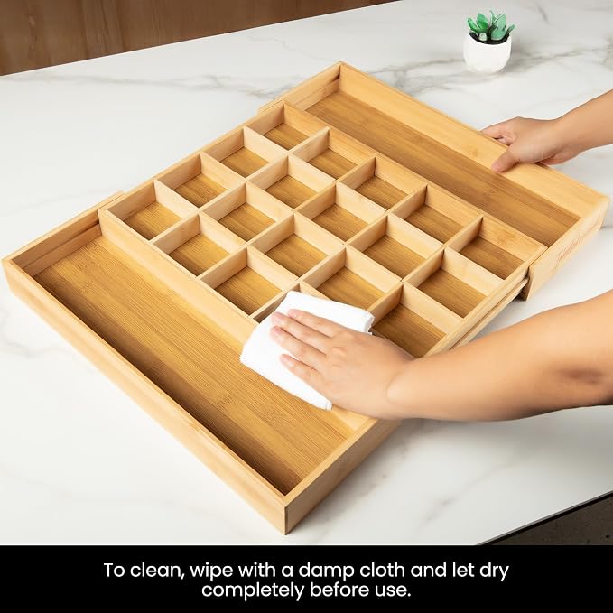 Talented Kitchen Expandable Silverware Drawer Organizer - Adjustable Bamboo Dividers for Cutlery & Utensils, Removable Sections, Space-Saving Kitchen Drawer Storage, Versatile, Durable, Natural Finish