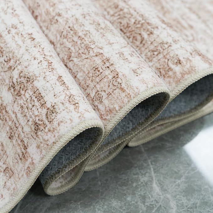 Living Room Area Rugs 9x12: Abstract Washable Rug for Dining Room Non-Slip Low Pile Carpet for Bedroom Ultra Thin Soft Stain Resistant Indoor Floor Mat for Household Women Aged 35-45 9x12 Beige Brown