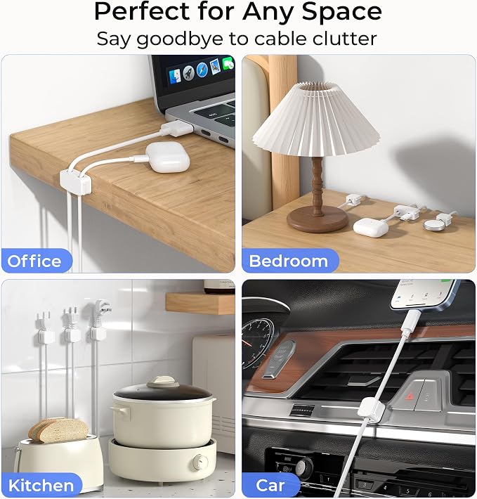 Basesailor 6Pack Magnetic Cable Clips Organizer,Cord Management Holder | Strong Adhesive Phone Charging Wire Keeper for Desk,Nightstand,Wall,Car,Desktop,Table,Home,Office