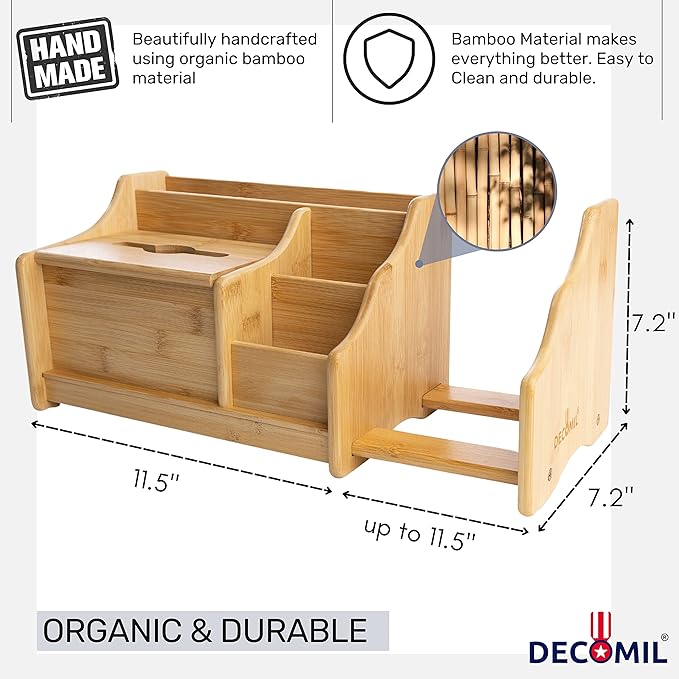 DECOMIL Bamboo Desk Organizer, Wood Desktop Shelf, Perfect Office Decor for Office Supplies Storage, Multifunction Desktop Organizer Shelf