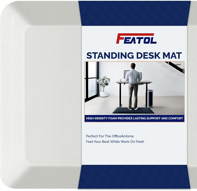 FEATOL Anti Fatigue Mats for Standing, 9/10 Extra Thick Ergonomic Standing Desk Mat, Comfort Memory Foam Standing Mat at Home,Office All Day (20" x 48", White, 2PC)
