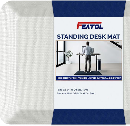 FEATOL Anti Fatigue Mats for Standing, 9/10 Extra Thick Ergonomic Standing Desk Mat, Comfort Memory Foam Standing Mat at Home,Office All Day (24" x 36", White, 2PC)