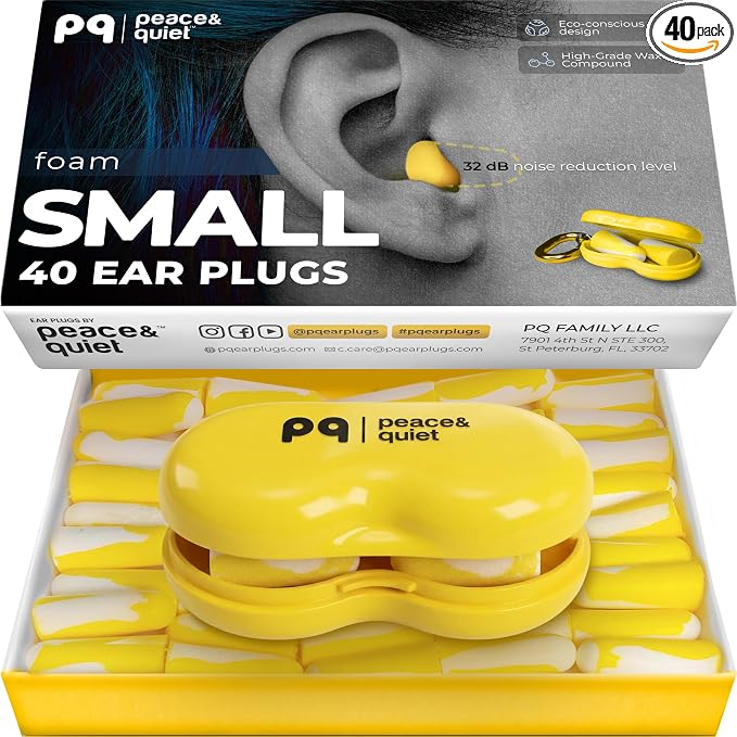 Peace&Quiet PQ Small Ear Plugs for Sleeping - 40 Earplugs for Sleep, Snoring, Small Ear Canals, Noise Cancelling 32 dB, Sound Blocking, for Women and Men