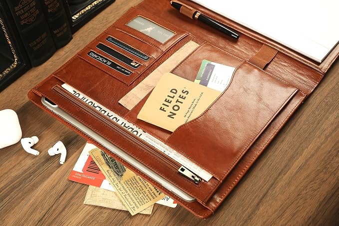 Personalized Leather Padfolio for Men - Business Portfolio with Clipboard, Legal Pad Folio Folder, A4 Letter Size Ideal Business and Corporate Gifts, Oil Brown