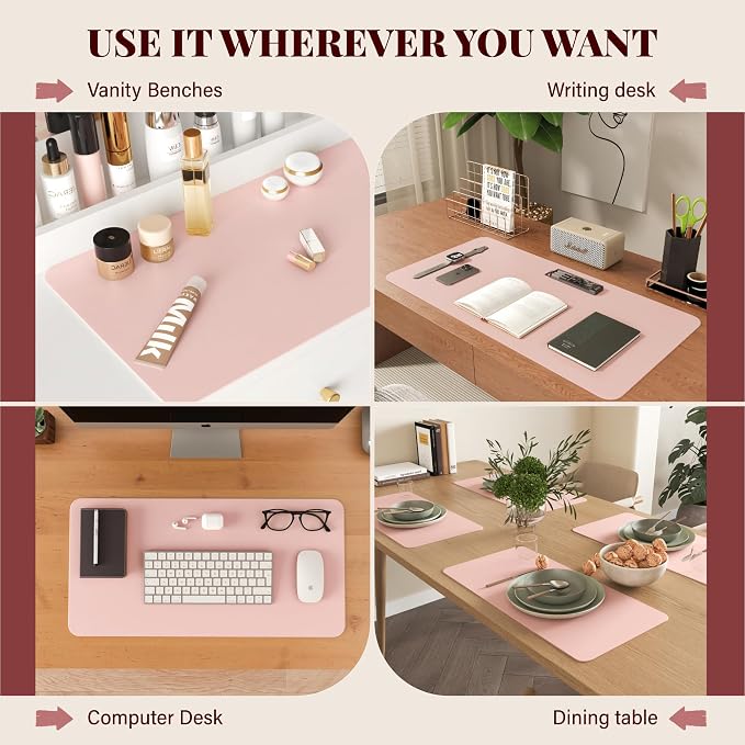 Makeup Mat for Vanity, Waterproof Dual-Sided Vanity Desk Protector for Dressing Table, Makeup Table Cover Mat Oilproof Dustproof Smooth Soft(31.5"*15.7'', Pink)