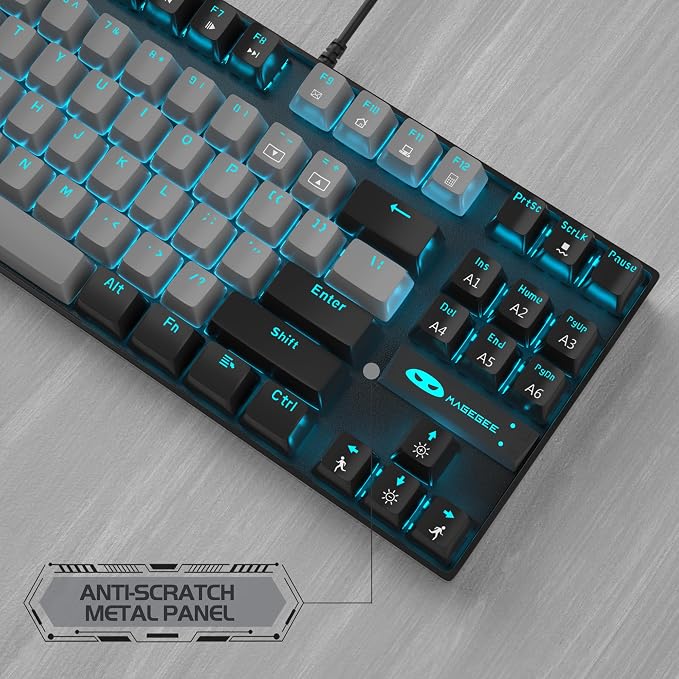 MageGee 75% Mechanical Gaming Keyboard, Blue Switch, LED Backlit, 87 Keys Compact TKL Wired Computer Keyboards for Windows Laptop PC Gamer - Grey/Black
