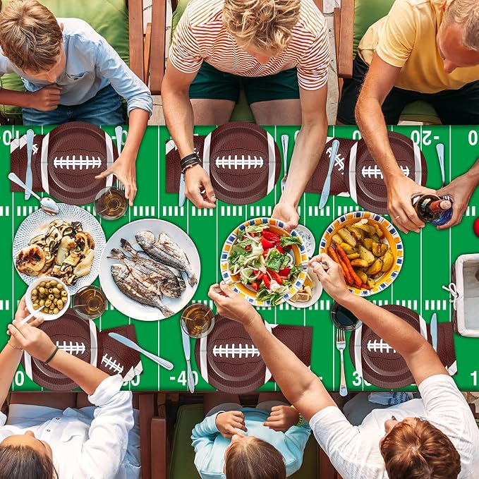 Football Party Supplies Serves 24 Football Party Paper Plates Napkins Set Sports Tablecloth Tableware Kit for Birthday Baby Shower Decorations Kids Boys Girls