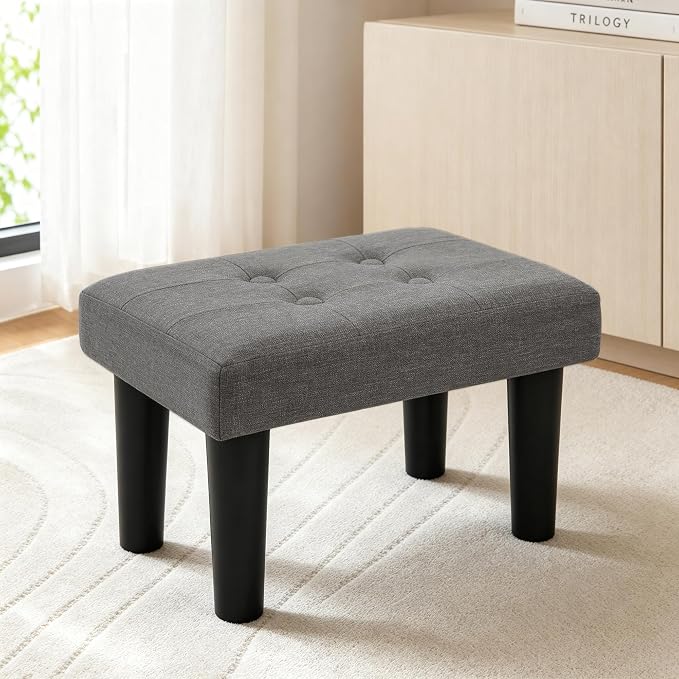 CAROLMADE Footstool Ottoman with Legs, Linen Small Foot Rest Under Desk, Ottoman with Storage for Living Room, Bedroom, Entryway Grey