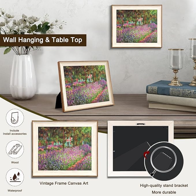 Framed Canvas Wall Art Decor, Vintage Claude Monet Wall Art Prints Aesthetic Room Decor Claude Monet Impressionist Landscape Painting, Monet Garden Flowers Picture Wall Decor Artwork for Living Room Bedroom Home Kitchen - 10x12Inch