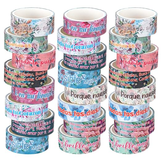 24 Rolls Back to School Christian Washi Tape Gifts Bulk Graduation VBS Religious Scripture Spanish Floral Bible Verse Washi Tape for Bible Journaling Crafting Students BibleStudy Stationery