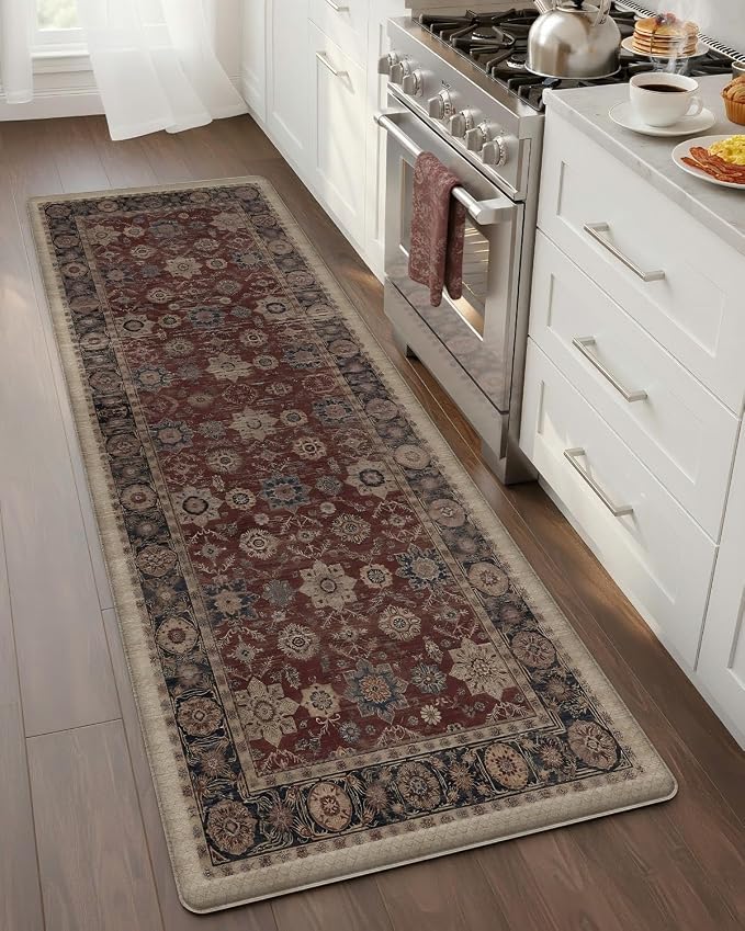 Color&Geometry Kitchen Mat 24x59 Faded Vintage Anti Fatigue, Deep Russet | 0.4in Cushion Standing Mat For Cooking/Working/Laundry, Boho Decor, Non Slip PVC Kitchen Rug, Oil/Water Proof, Anti Slip