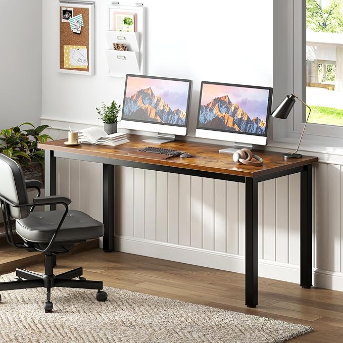 Need Office Computer Desk 54 Inches Modern Simple Heavy Duty Working Study Table,PC Writing Table,Home Office Writing Desk Perfect for Training/Card/Meeting Retro&Black AC3FB(138 * 60)