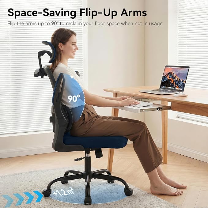 AreShark Office Chair Ergonomic Desk Chairs with Adjustable Lumbar Support& Headrest Hanger, High Back Breathable Mesh Chair with Wheels, Rolling Swivel Comfy Task Computer Chair for Home Work Gaming