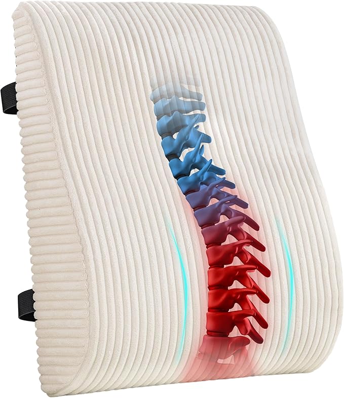 Ergonomic Lumbar Support Pillow for Lower Back Pain Relief, Corduroy Cover Back Support Cushion with Adjustable Straps, Large Size Lumbar Pillow for Office, Gaming & Home Essentials, Large, Beige