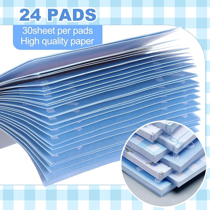 Thenshop 24 Pad/720 Sheets Coquette Bow Sticky Notes 3 x 3 Inch Cute Bow Sticky Note Pads Coquette Stuff Ribbon Notebook Memo Pads School Supplies for Women Party Favors(Blue)