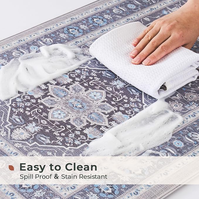 FRESHMINT Medallion Kitchen Mat Set 2 Piece, 17x30''+17x47'', Misty Gray | Anti-Fatigue, Non Slip, Comfort, Kitchen Decor, Easy to Clean, Waterproof, Perfect for Kitchen, Laundry, Office