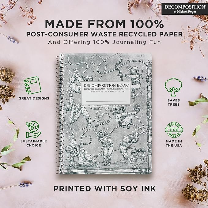 Decomposition Deep Stretch College Ruled Spiral Notebook - 9.75 x 7.5 Journal with 160 Lined Pages - 100% Recycled Paper - Cute Notebooks for School Supplies, Home & Office - Made in USA