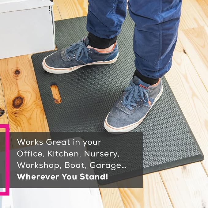 Quality Clever Anti-Fatigue Standing Desk Mat with Gel Memory Foam, 29.5 Inches Wide - Orthopedic Comfort for Home, Office, Kitchen Floor & Workshops - Cutout Design + Beveled Edges & Non-Slip Back