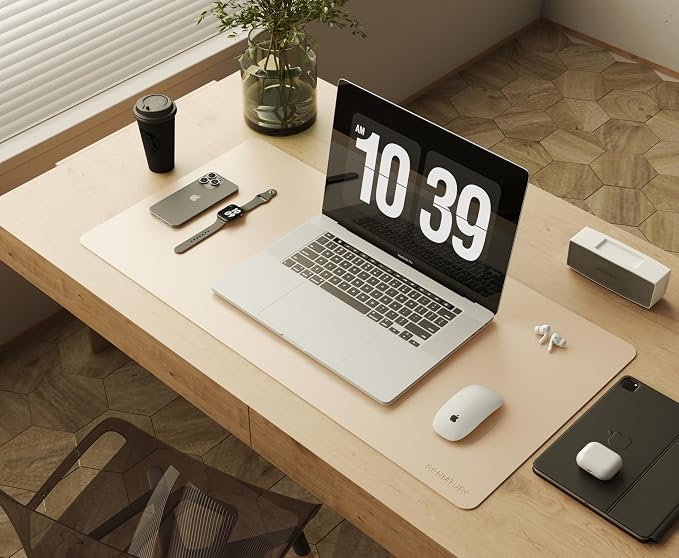 RENMTURE Double-Sided Two-Tone Faux Leather Desk mat Desktop Organization and Accessories Home and Office Large Mouse pad Game and Work (Beige/Brown, 32"x16")