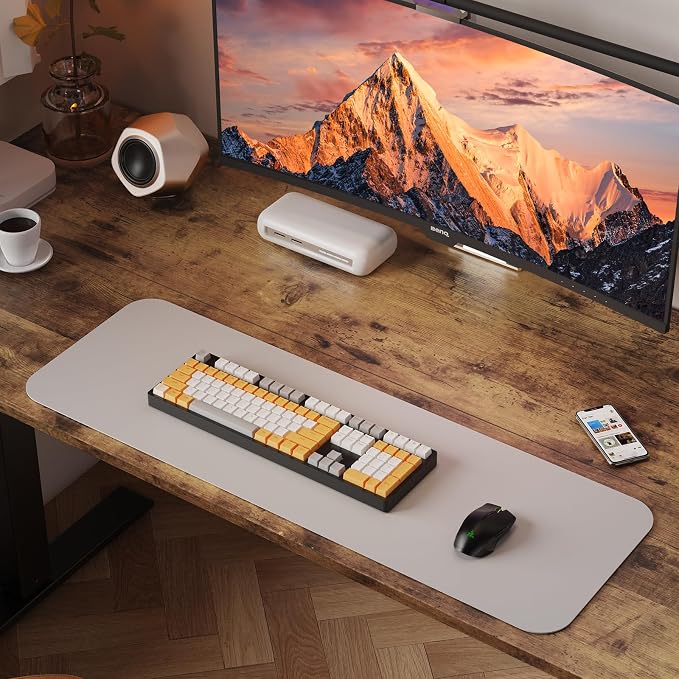 WALKINGDESK 48x24 Inches Height Adjustable Electric Standing Desk with 2 Hooks for Home Office, Ergonomic Sit Stand up Desk with Splice Board, Rustic Brown