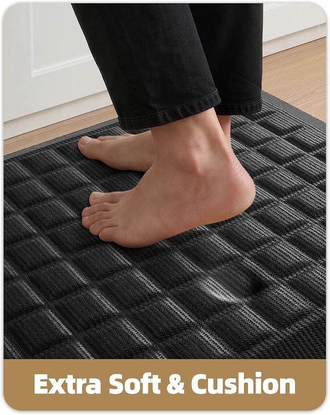 Color&Geometry Kitchen Floor Mat 20x39 Extra Thick Anti Fatigue, Black | 0.9in High Dense Foam Mat For Standing Comfort,Easy Clean,Stain Resistant,Beveled Safe Edges,Stress/Pian Relief,Foot Rest
