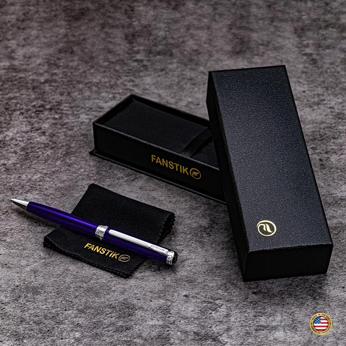 FANSTIK Customized Blue Luxury ballpoint pen, fancy gift set for women, Chrome Finish, Professional executive pen gift set for men (Lux Custom-BallPoint Blue)