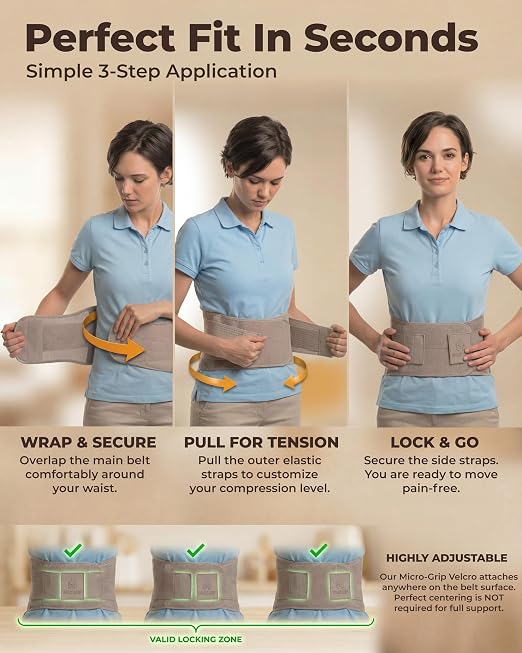Sparthos Back Brace for Women & Men, Sciatica, Lower Back Pain - Taupe-LG