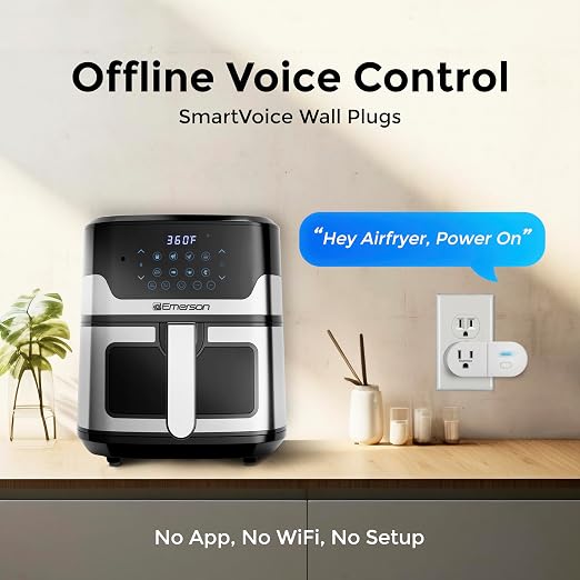 Emerson SmartVoice Smart Wall Plug, Single Outlet Voice Control, No WiFi or App, Hands-Free Control, Sleep & Wake Timer, ETL Listed