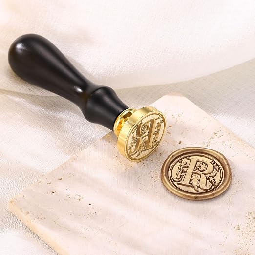 Yoption Traditional Initial Alphabet Wax Seal Stamp with 120 Antique Gold Wax Seal Beads Kit for Wedding Engagement Party Invitation Envelope Christmas Gift Wrap - Letter R