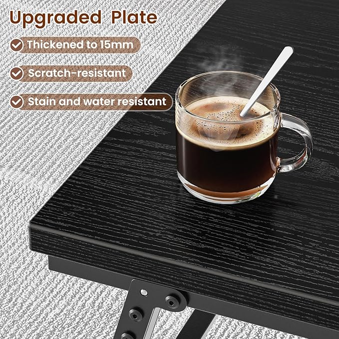 ALLSTAND Folding Coffee Table for Small Spaces, Leg Latches Collapsible Foldable Coffee Table Portable Sturdy, No Assembly Low Tables for Living Room (Black, Opened Size: 41.34L×21.65W×15.75H)
