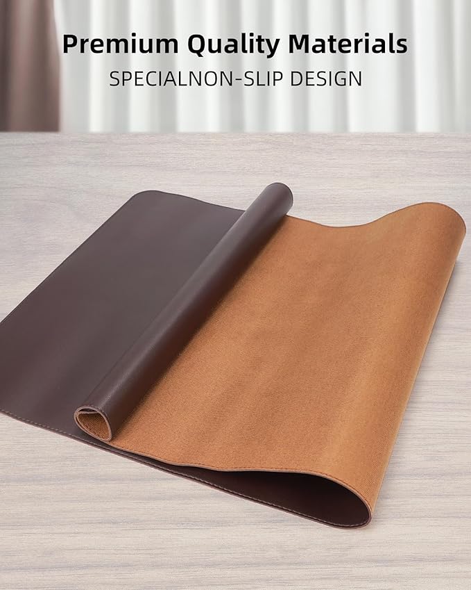 AFIING Large Desk Mat 55" x 24" - PU Leather Desk Pad Protector, Waterproof Non-Slip Extended Mouse Pad for Office Desk, Keyboard, Laptop and Home Workspace (Coffee)