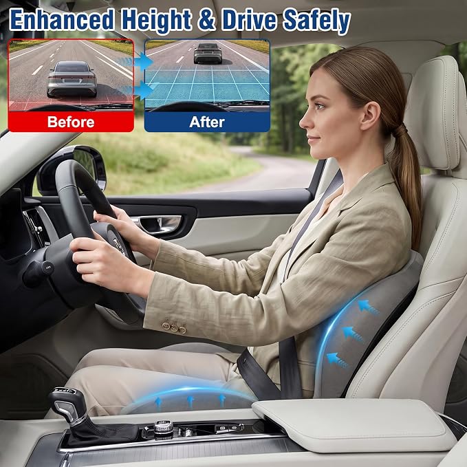 Car Seat Cushion with Lumbar Support Pillow, Memory Foam Office Chair Cushion for Back Pain Sciatica Pain Relief, Ergonomic L-Shaped Seat Cushion for Car Truck Driving Office Chair Home (Gray)