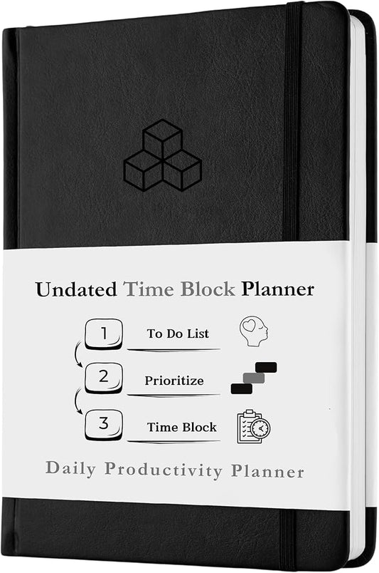Time Blocking and ADHD Planner by Refine Days. 180 Undated Pages, To Do List, Hourly Schedule, Daily and Monthly Agenda. Time Management & Productivity Notebook. A5 (Black)