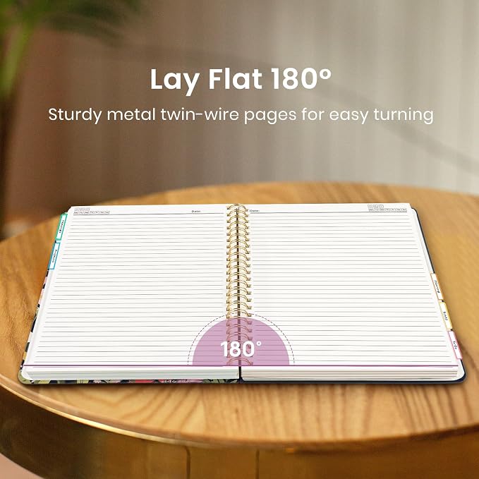 Large Spiral Lined Notebooks for Work with Removable Dividers & Tabs, 8.5"x11" Pretty Hardcover 5 Subject Notebook Journal for Women, College Ruled, Perfect for Study & Office Organization, 280 Pages, Wild Bloom