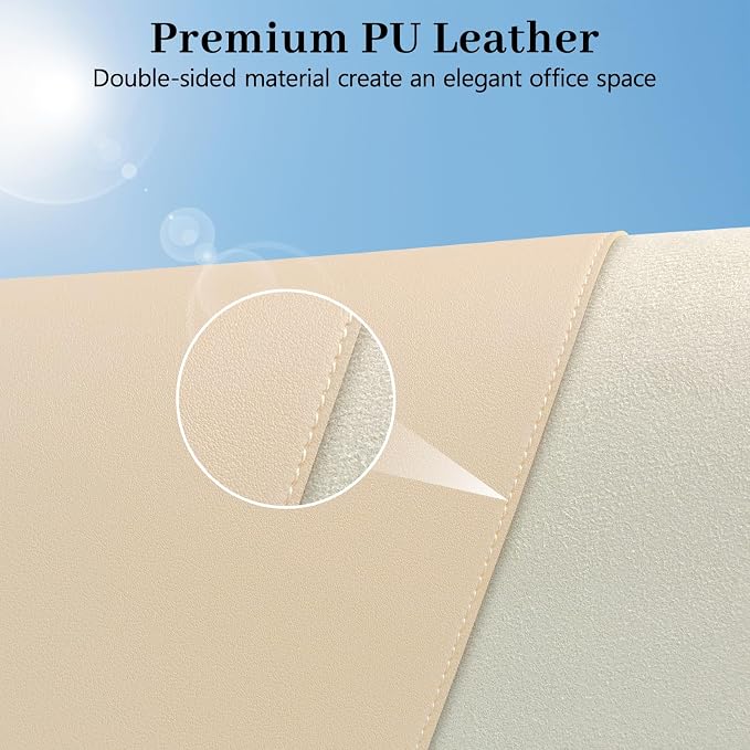 Beige Leather Desk Pad Large Mouse Pad, 35.4"x17" | Waterproof Desk Mat for Keyboard and Mouse, Non-Slip Computer Desk Protector, Smooth Mouse Control for Home Office