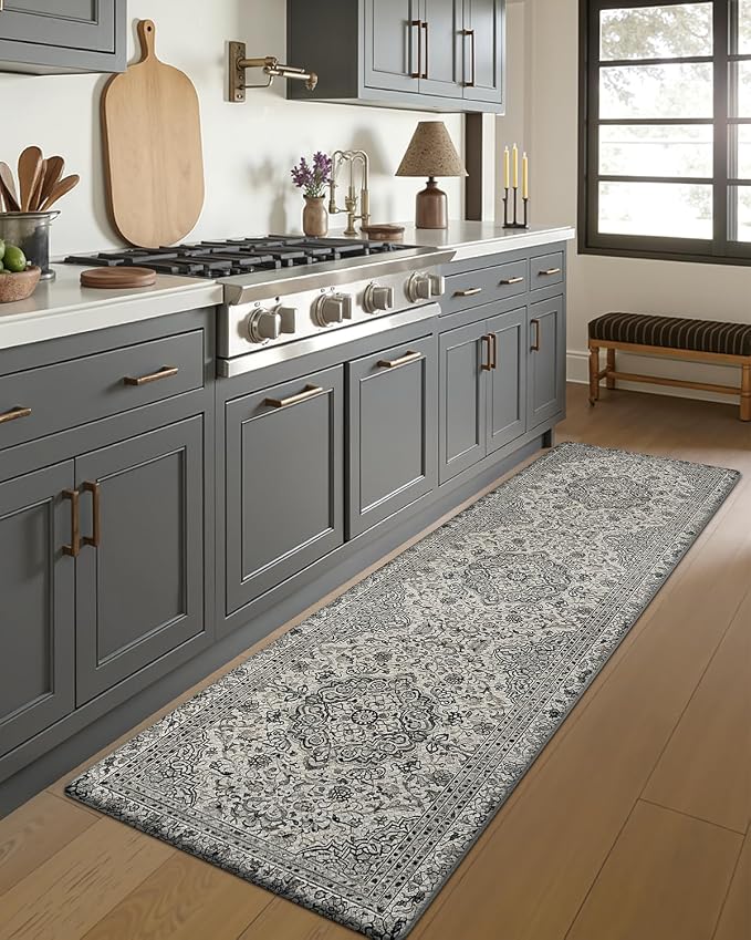 DEXI Kitchen Mats for Floor Cushioned, 23x59 Wide Runner Rug Non Slip, Waterproof Soft Comfort Standing Padded Anti Fatigue Decorative, Brown Grey