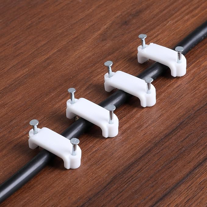 Bates- Cable Clips with Steel Nails, 200 pcs, White, Large, 2-Nail Cord Clips for Wires on Wall, Cable Wall Clip, Wire Wall Clips, Cable Wire Clips, Coaxial Cable Clips, Cord Wall Clip
