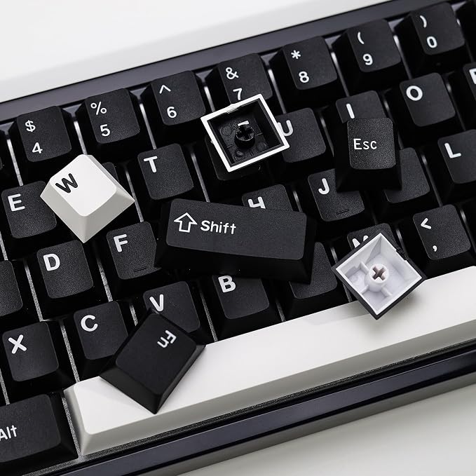WOB PBT Double Shot Custom Keycap Set,174 Keys Black and White Gaming Key Caps Cherry Profile Keycaps for 61/64/68/84/87/100/104/108 Mechanical Keyboard