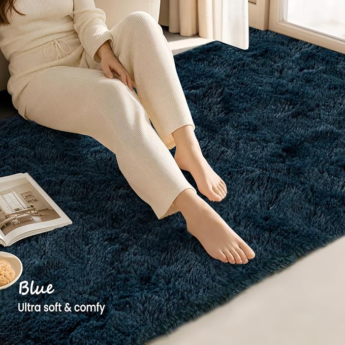 Zentavio Bedside Rugs for Boys Room 2x6 Runner Rugs for Hallway Bedroom Non Slip Fluffy Soft Shaggy Carpet for Kids Home Decor Aesthetic Dorm Nursery Navy Blue