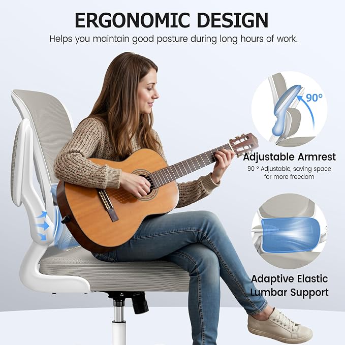 ALLGOD Office Chair Ergonomic Desk Chair, Breathable Mesh Desk Chair Comfy with Lumbar Support, Flip-up Armrests, Computer Chairs Comfortable for Home, Office, Work, Standard, 300Lbs