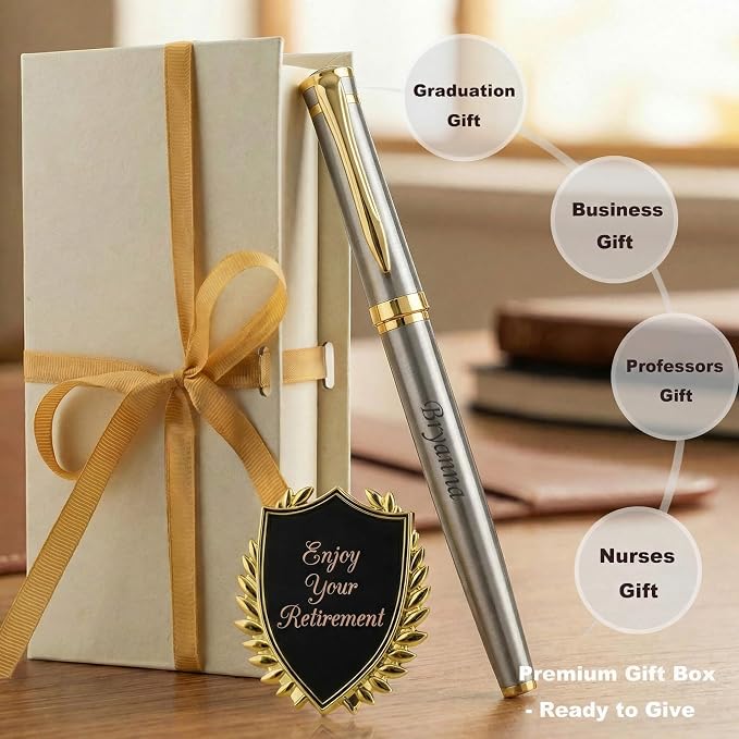 Yastar Customized Gift Pen with a Custom badge Luxury Rollerball Pen with Pen Box 2 extra Black Refills - Custom with Names Message on the Pens -Gift Pen Set for Family Colleague Elder Friends