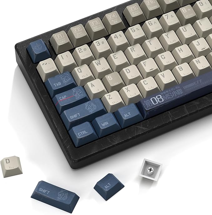 dagaladoo Retro Japanese Anime PBT keycaps,Beige/Blue Keycaps 60% 65% 100%,Dye Sublimation Custom Key caps,Cherry Profile Keyboard Key caps for TKL US Layout Mechanical Keyboard