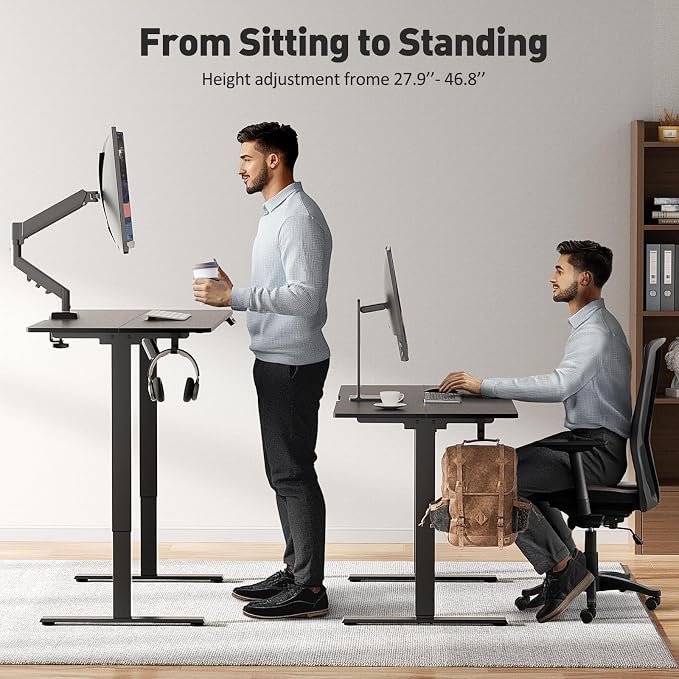 63x24 in Electric Standing Desk,Adjustable Height with Wheels,Black | Spliced Desktop,27.9"–46.8" Height Range,4 Memory Presets,Lockable Wheels,Headphone Hook,Sit Stand Desk,Home Office