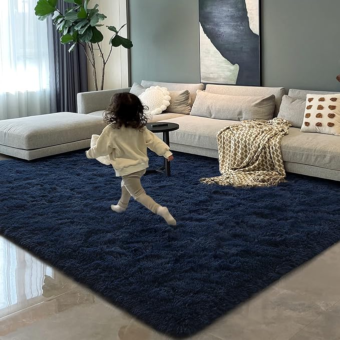 HOMORE Living Room Rug 5x8 Area Rug, Navy Blue Non Slip Rug for Bedroom, Fluffy Rugs for Living Room Kids Room, Shag Rug for Boys Girls Room Dorm Home