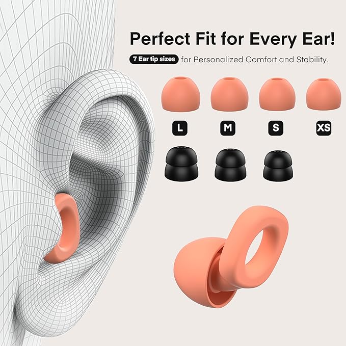 Fita+ Soft Reusable Ear Plugs for Noise Reduction up to 33dB, 4 Pairs XS/S/M/L, Soft Silicone Ear Plugs for Sleeping, Noise Cancelling for Work, Focus - Orange