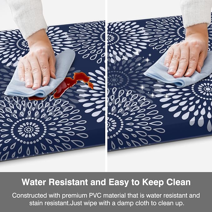 LuxStep Kitchen Mats for Floor,0.47 inch Thicker Cushioned Rug Anti-Fatigue Mats for Kitchen Decor Accessories,Waterproof Non-Slip Mats and Rugs Set for Office,Laundry 17.3"×29"+17.3"×60",Blue
