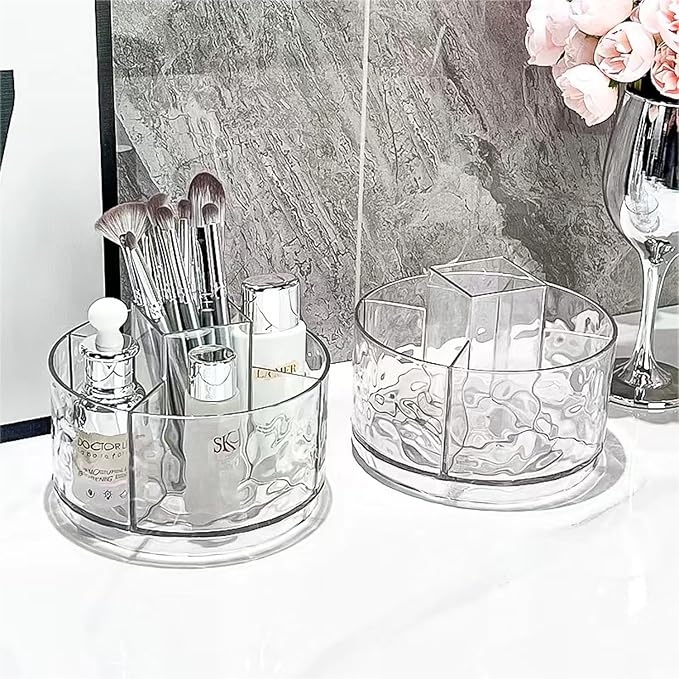 Heavy Duty Rotating Pencil Holder, Desk Organizer with Multi-Compartment Design-Stylish, Functional Storage Solution for Home Offices, Classroom, Art Supplies Storage (Transparent ripple)
