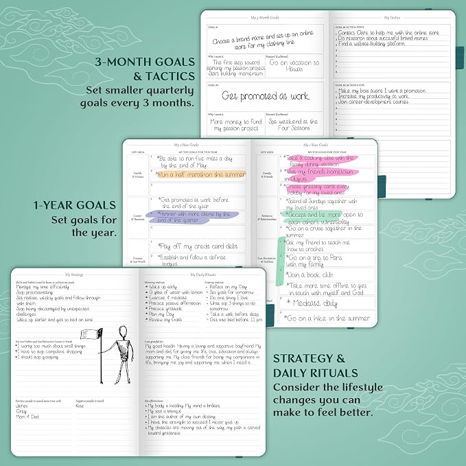 Legend Undated Weekly Planner – Goal Planner Journal & Organizer Notebook – Agenda Book with Monthly Calendar & To-Do List, A5 (Viridian Green, Gold)