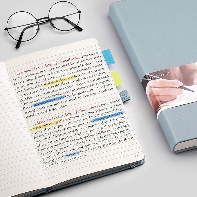 EMSHOI A5 College Ruled Notebook, 256 Numbered Pages 120GSM Ink-Proof Faux Leather Hardcover Lay-Flat Lined Journal for Work Office School Travel Writing, Small 5.75" x 8.38", GrayBlue